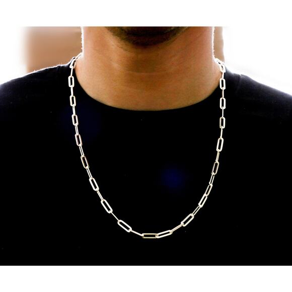 Silver Paperclip Chain for Men, 925 Sterling Silver Paperclip Flat Link Chain - Picture 5 of 7